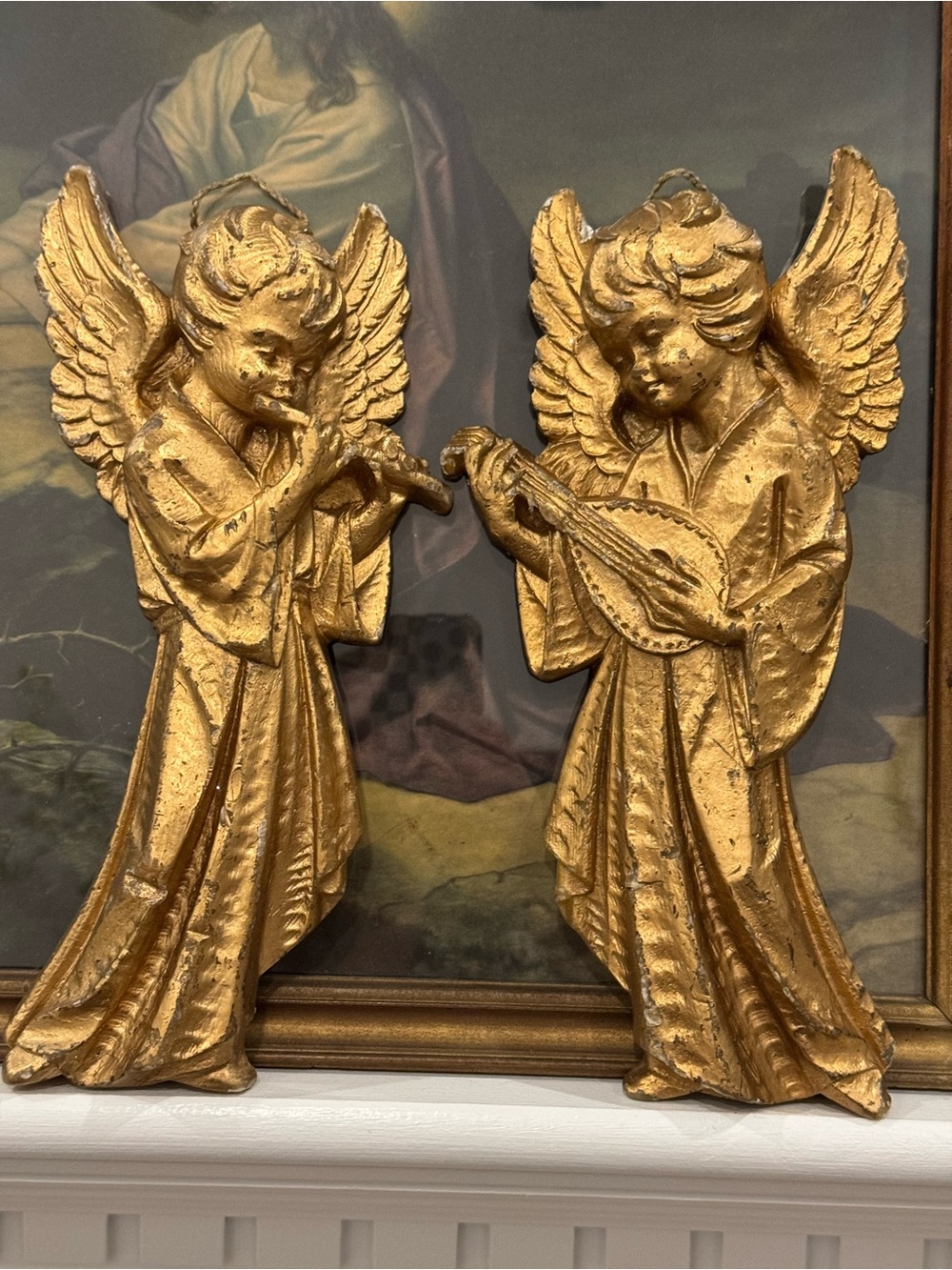 Rare Pair of Tall Vintage Wall Angels 12”